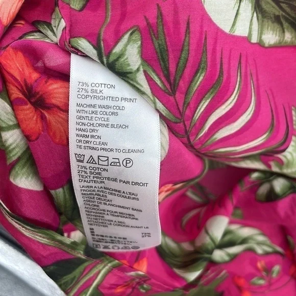 Tommy Bahama silk blend Blouse Top Pink Green Tropical Floral Vacation sz lg - Picture 5 of 11